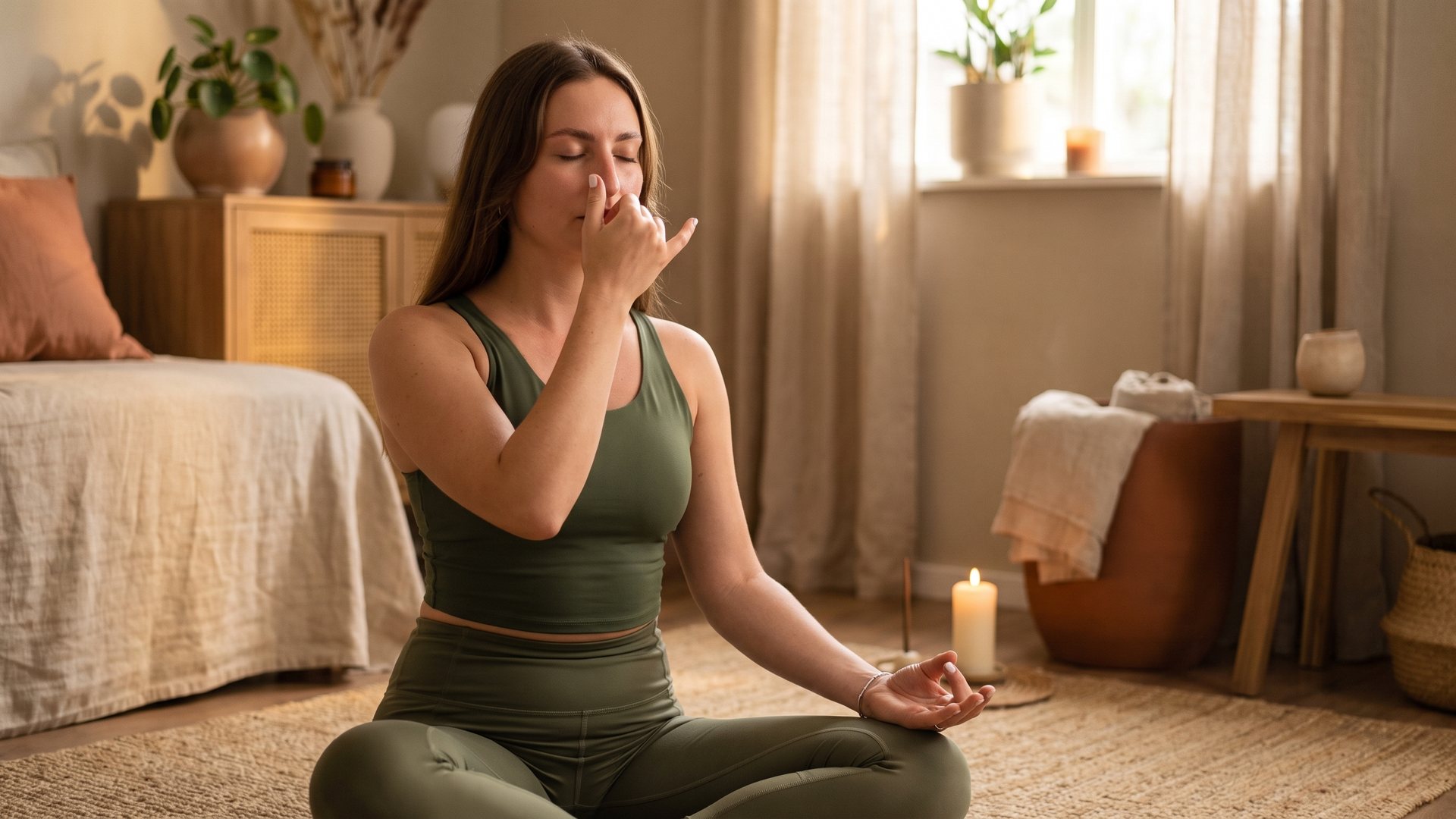 Tanya practising Nadi Shodhana alternate nostril breathing