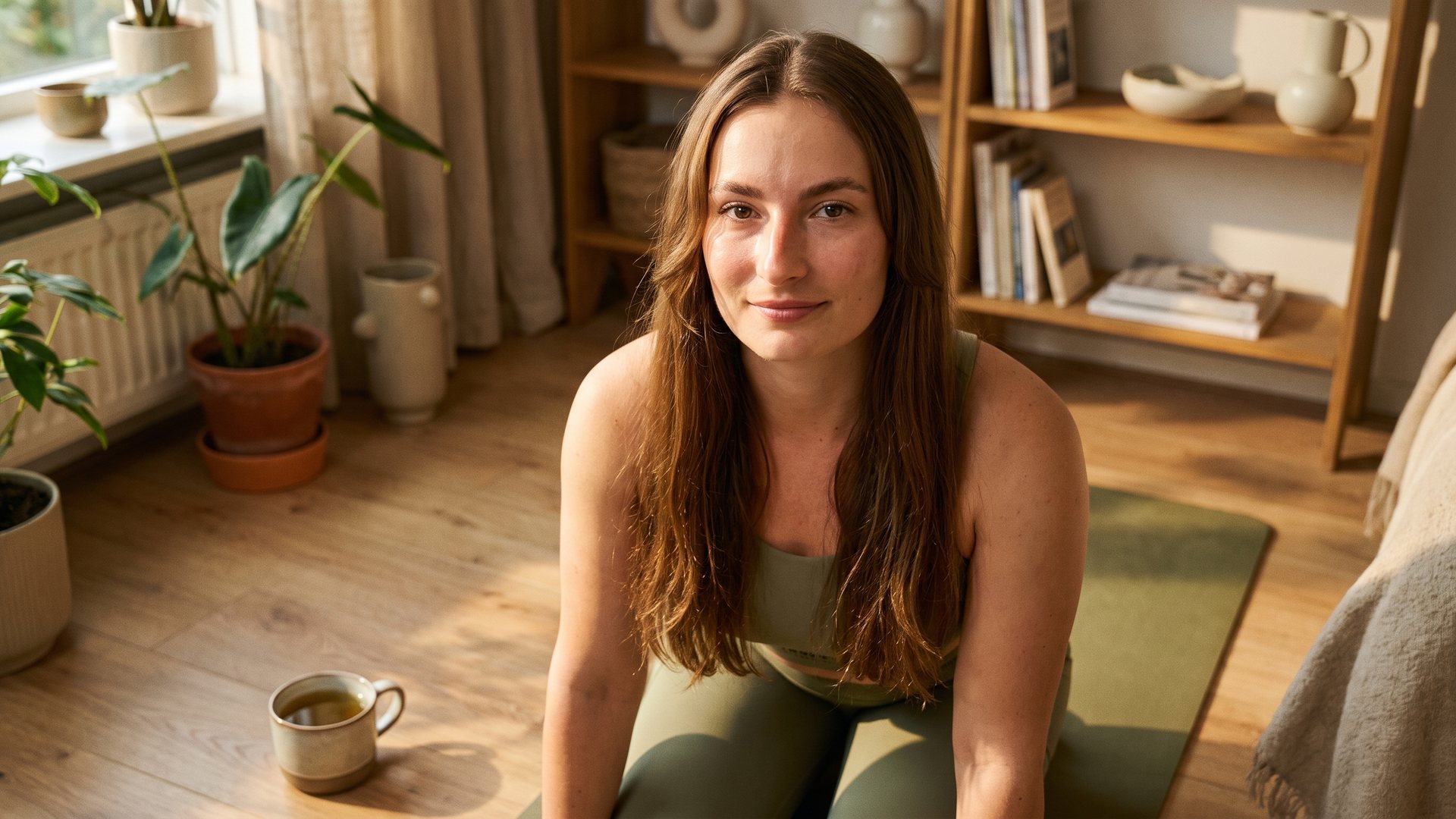 Tanya on her yoga mat at home, ready for a short daily practice