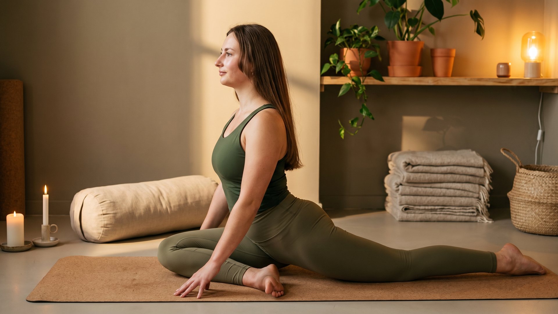 Tanya in Pigeon Pose to open tight hips