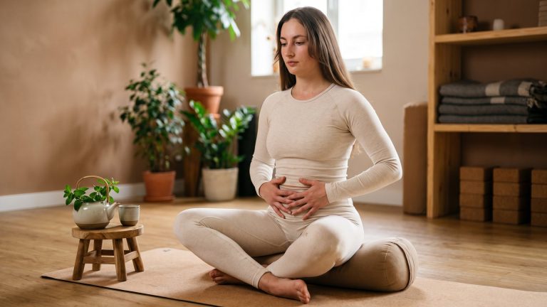Tanya practising gentle belly breathing to soothe the gut